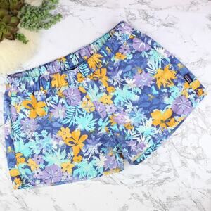 Patagonia Barely Baggies Shorts Blue Yellow Floral Hawaiian Print Size Medium